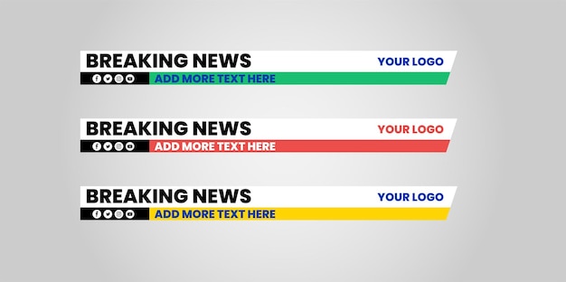 Set di tre modelli di banner per il terzo inferiore di notizie moderne