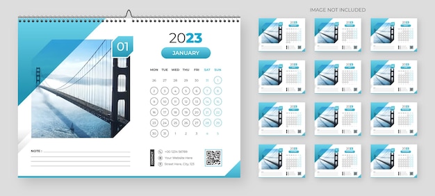 Modern nieuwjaar 2023 bureaukalendersjabloon