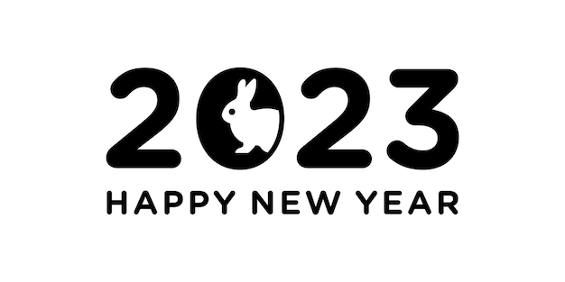 Modern nieuwjaarslogo 2023 met negatieve ruimte voor konijnen