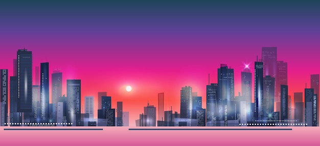 Vector modern night city skyline urban landscape vector