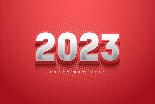 Modern number 2023 in white on red background