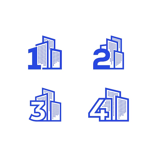 Modern numbering with building property real estate logo design vector graphic symbol icon illustration creative idea