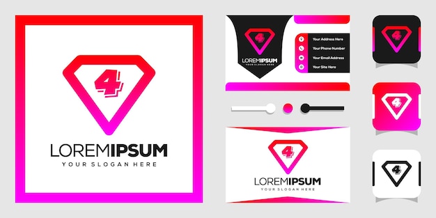 Modern nummer 4 vormig diamantlogo-ontwerp