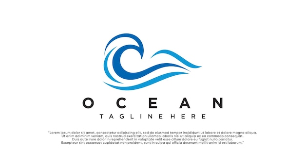 Illustrazione semplice dell'acqua del modello moderno di logo dell'oceano per affari vettore premium