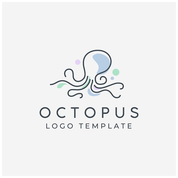 Modern octopus cuttlefish squid tentacles logo with simple minimalist line art monoline style