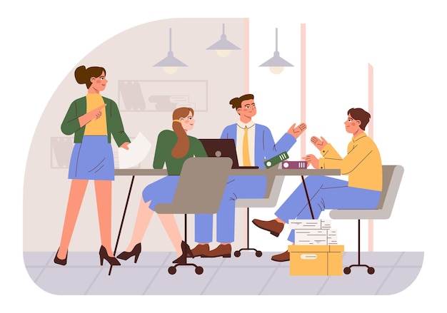 Vector modern office characters group of diverse business people chatting