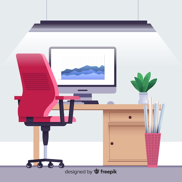 Modern office desk with flat design