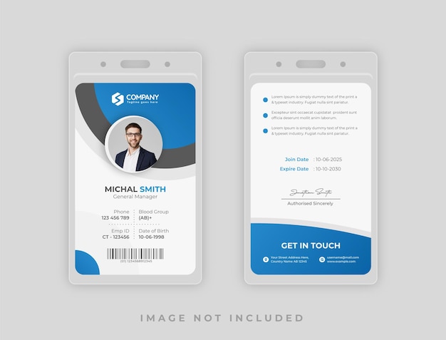 Modello di carta d'identità per ufficio moderno con colore blu