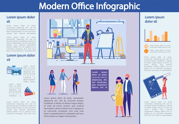 Vector modern office infographic set with business people