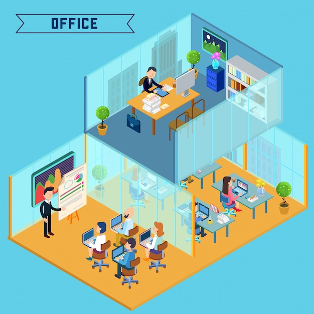 Vector modern office interior isometric