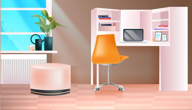 Modern office room or home cabinet interior empty no people workplace horizontal