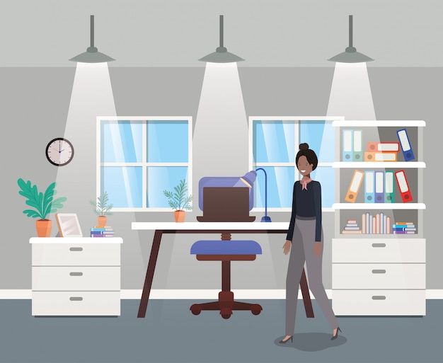 Vector modern office with black businesswoman