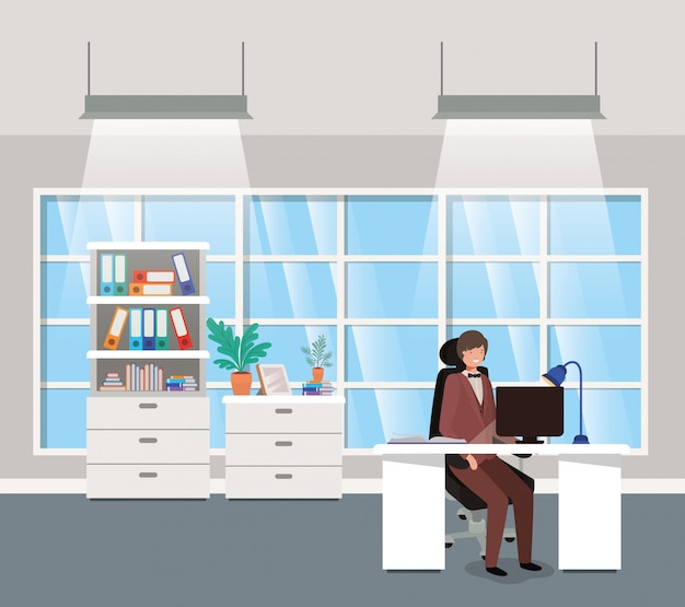 Vector modern office with businessman sitting