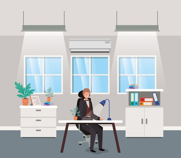 Vector modern office with businessman sitting