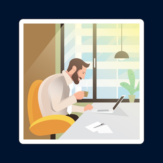 Vector modern office with professional business man illustration