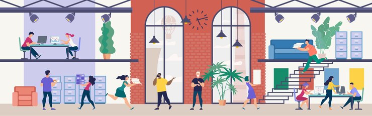 Vector modern office work, time management in business