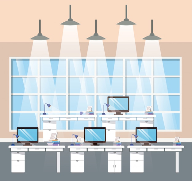 Vector modern office workplace teamwork scene