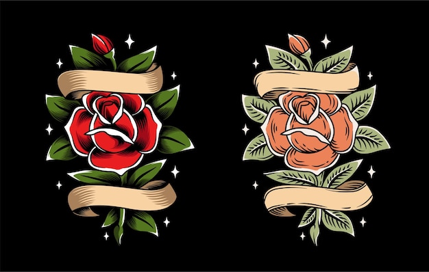 modern and old school roses with ribbon artwork