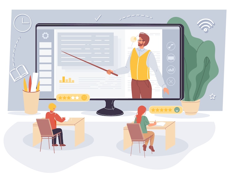 Vector modern online educational process at virtual class