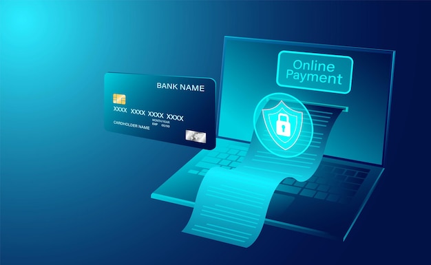 modern online payment with credit card on computer laptop