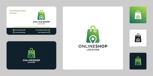 Modern online shop location logo design inspiration with business card template