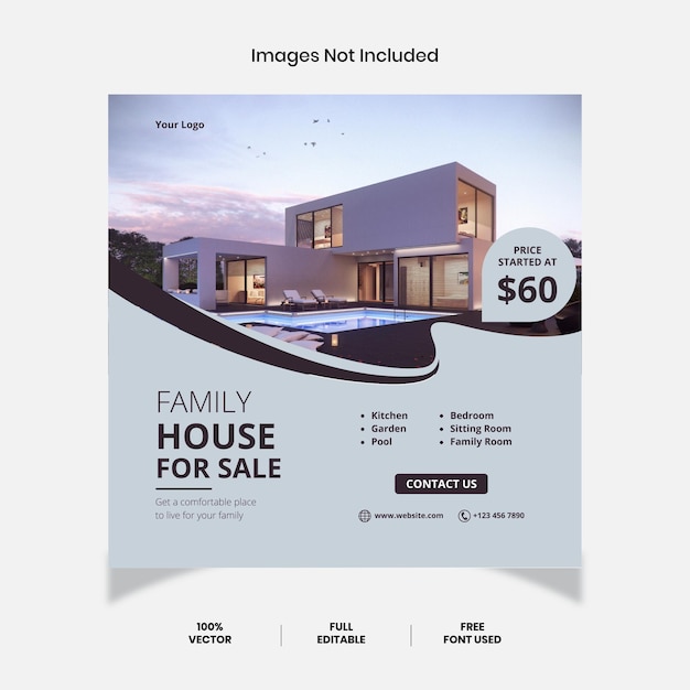 Modern onroerend goed Familiehuis te koop Promotie Instagram Post-sjabloon