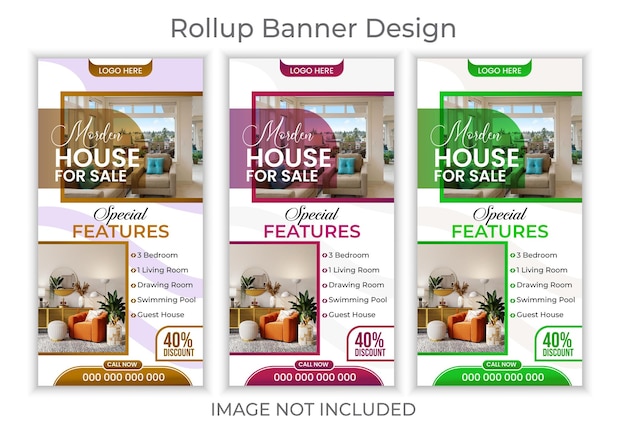 Vector modern onroerend goed huis te koop roll up banner design