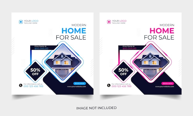 Modern onroerend goed huis te koop Social Media Post Template set Premium Vector