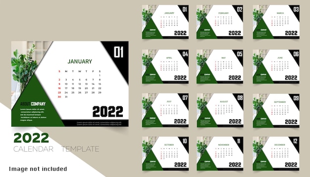 Modern ontwerp 2022 groene kalendersjabloon