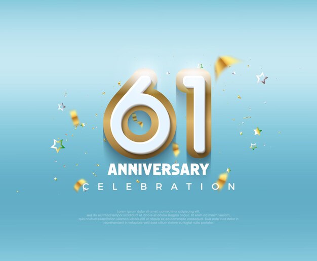Modern ontwerp voor 61-jarig jubileumfeest met modern 3D-ontwerp Premium vectorachtergrond voor begroeting en viering