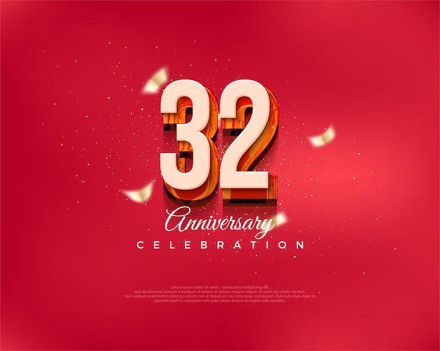 Modern ontwerpnummer voor het 32-jarig jubileum in luxe rode Premium vectorachtergrond voor groet en feest