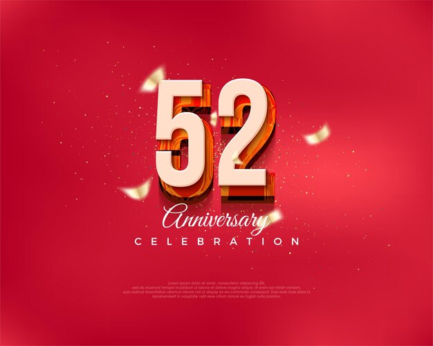 Modern ontwerpnummer voor het 52-jarig jubileum in luxe rood Premium vector achtergrond voor begroeting en viering