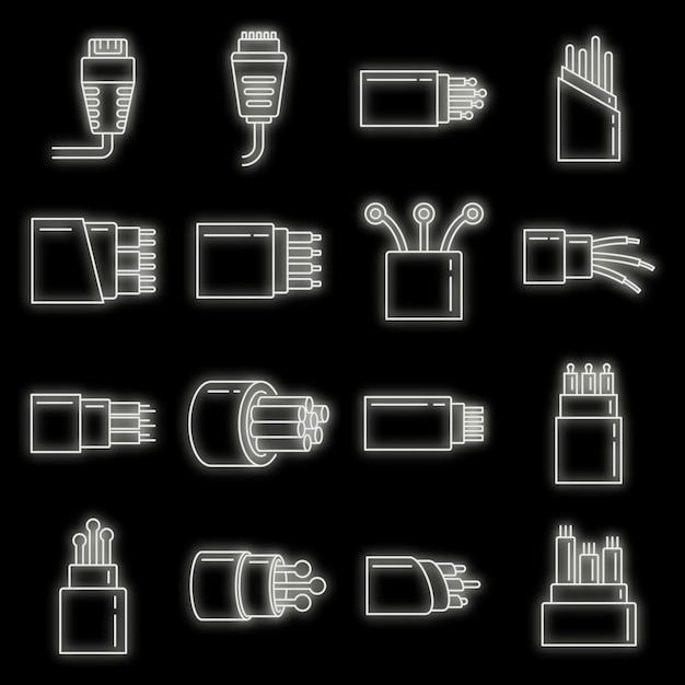 Modern optical fiber icons set vector neon