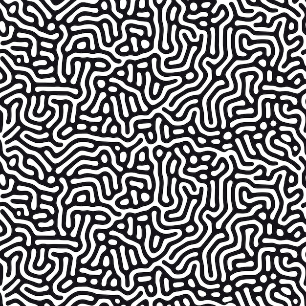 Modern organic background with rounded lines. Structure of natural cells, maze, coral. Black and white seamless patterns with diffusion reaction.