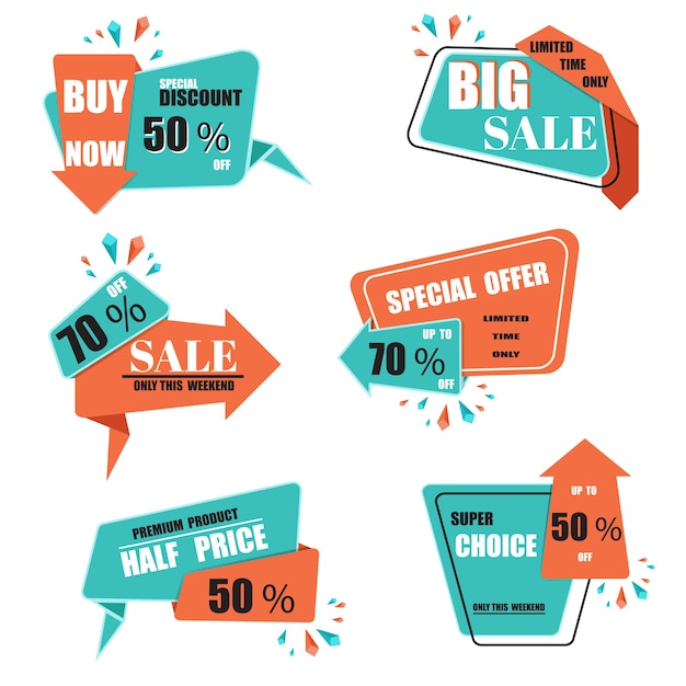 Modern origami sale label and tags vector collection 