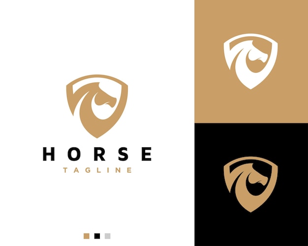 Modern paardenhoofd met schildlogo-ontwerp