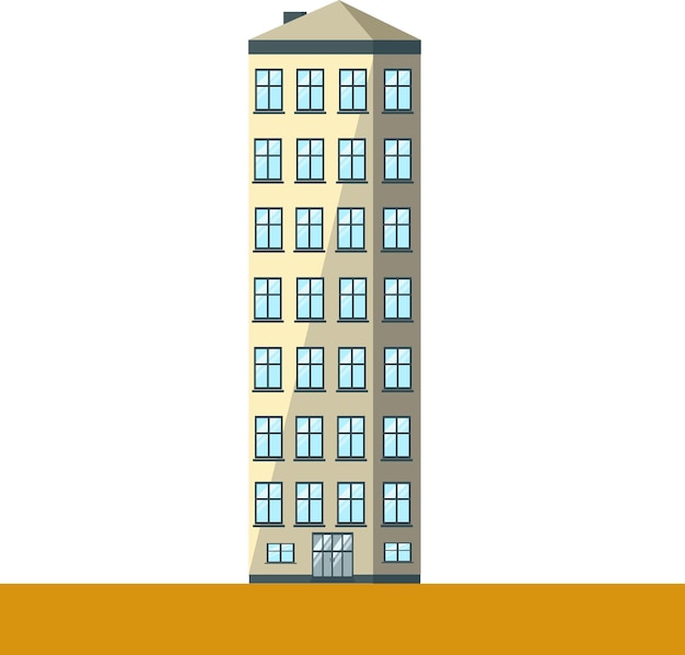 Вектор Современный панельный многоэтажный дом бежевого цвета