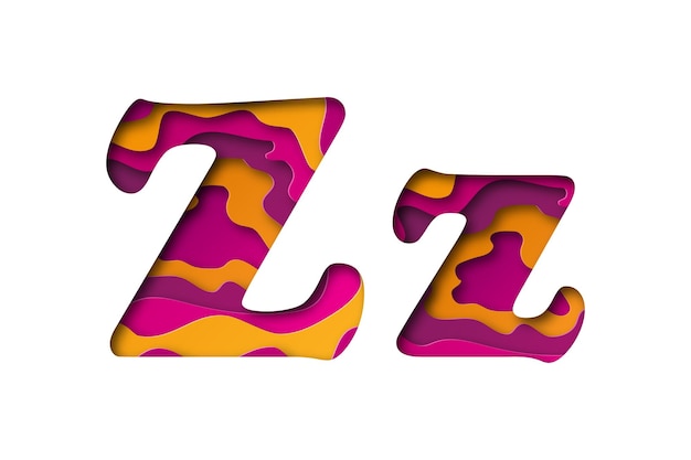 Modern paper art of the colored letter Z. Vector illustration. Letter Z is cut from paper isolated.