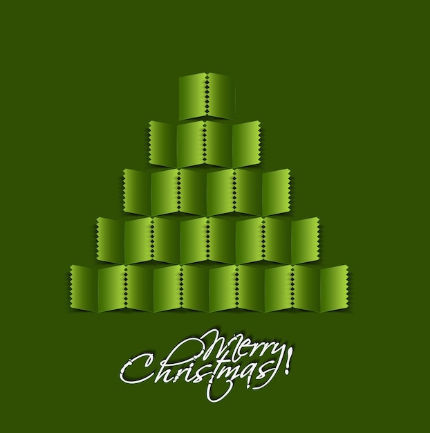 Modern paper cut christmas tree background, vector illustration.