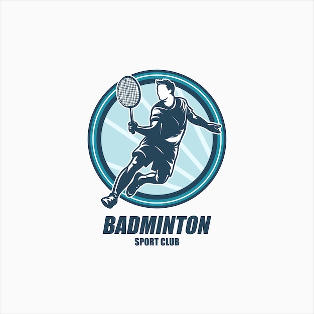 Vettore moderno giocatore di badminton appassionato in azione logo creative badminton concetti di design template icona