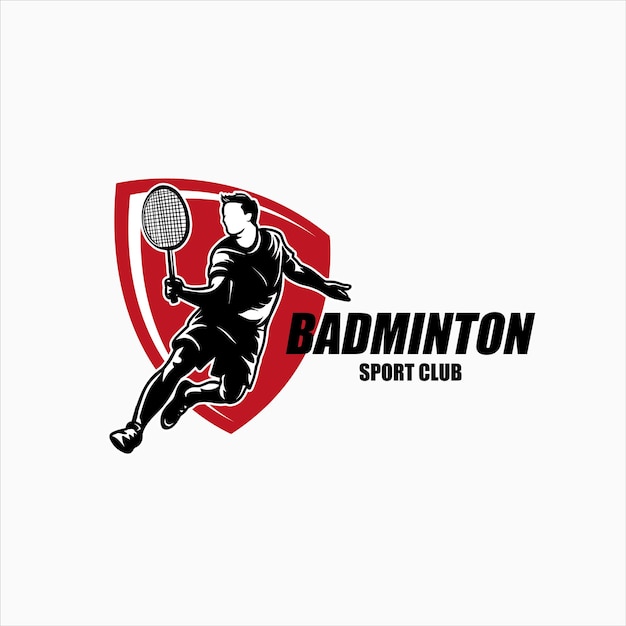 Vettore moderno giocatore appassionato di badminton in azione logo