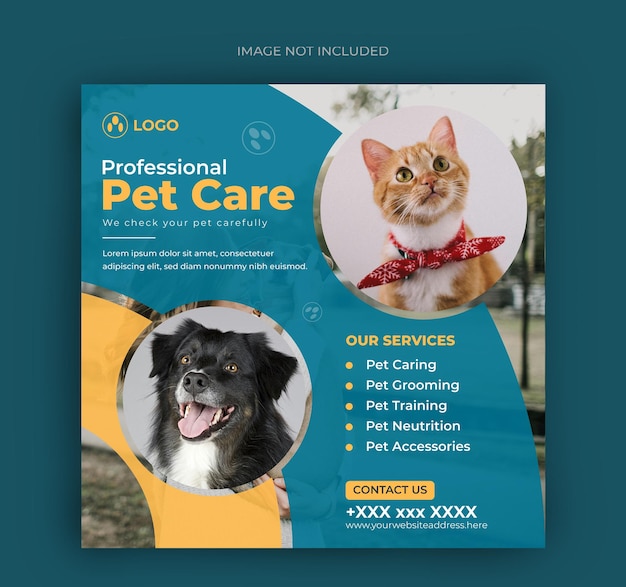 modern pet care social media post ads banner design template for facebook