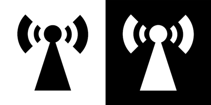 Vector modern pictogram met zwarte antenne voor web- en app-ontwerp wifi-signaalillustratie