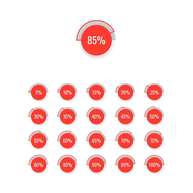 Modern piechart diagram infographic template with red round elements on a white background