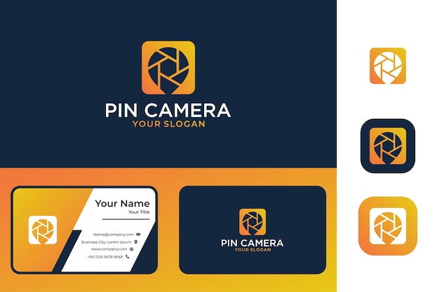 Modern pincamera-logo-ontwerp en visitekaartje