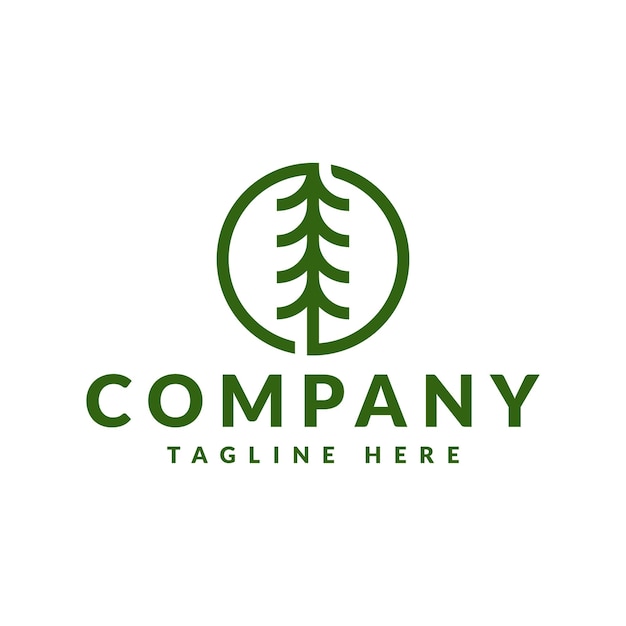 Modern pine tree on circle logo design