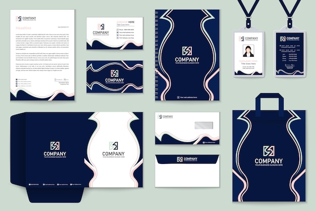 modern pink and nave blue stationery design