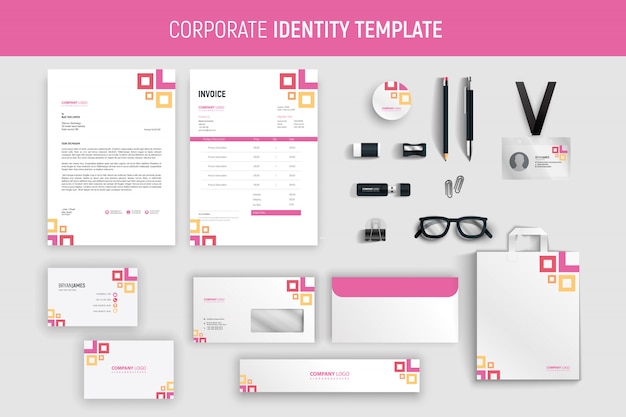 Vector modern pink professional business stationery set