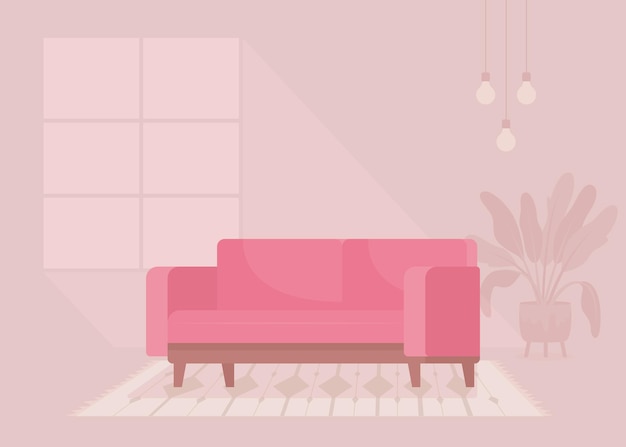 Vector modern pink velvet sofa flat color vector illustration