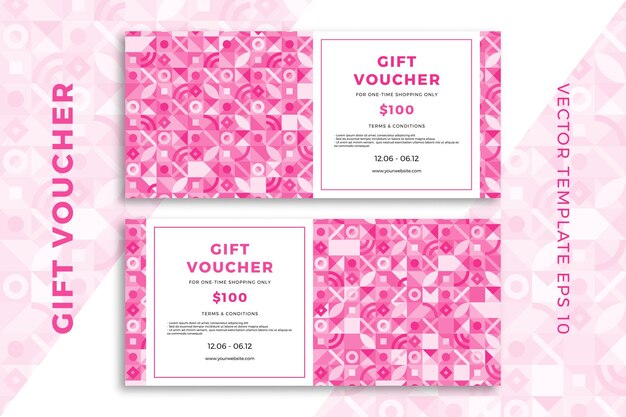 Vettore modelli di carte regalo astratti rosati moderni. buono sconto elegante o mockup di certificato
